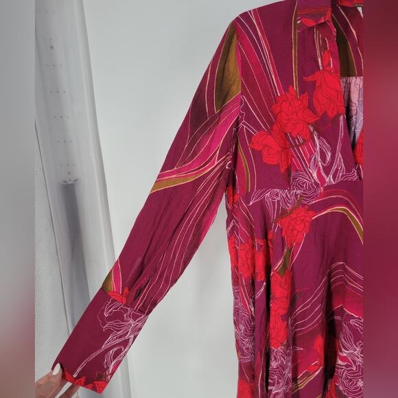 Free People Floral V Neck Feild Of Flowers Long Sleeve Tunic Mini Dress S - Picture 6 of 10